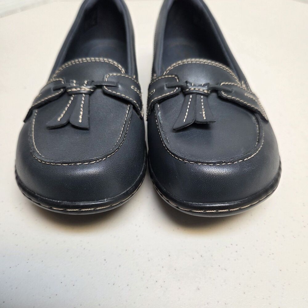 Clarks ASHLAND BUBBLE Tassel Loafer Womens  8.5W  Wide Blue Leather Slip-on Mocs - Picture 10 of 16